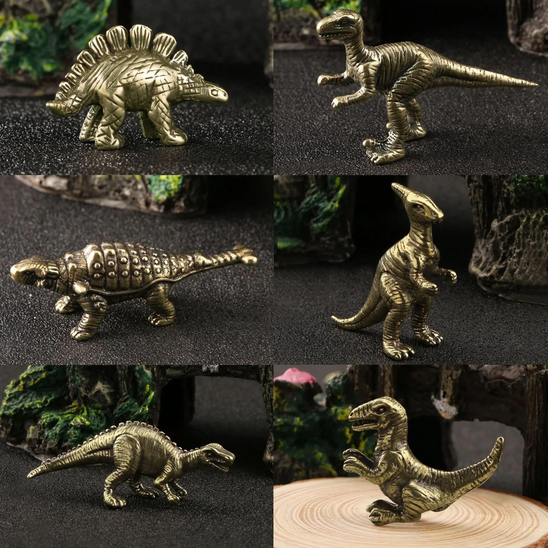 6PCS Jurassic Dinosaur Set Brass Decorative Figurine Tyrannosaurus Rex Ankylosaur Spinosaurus Parasaurolophus Giant Beast Dragon