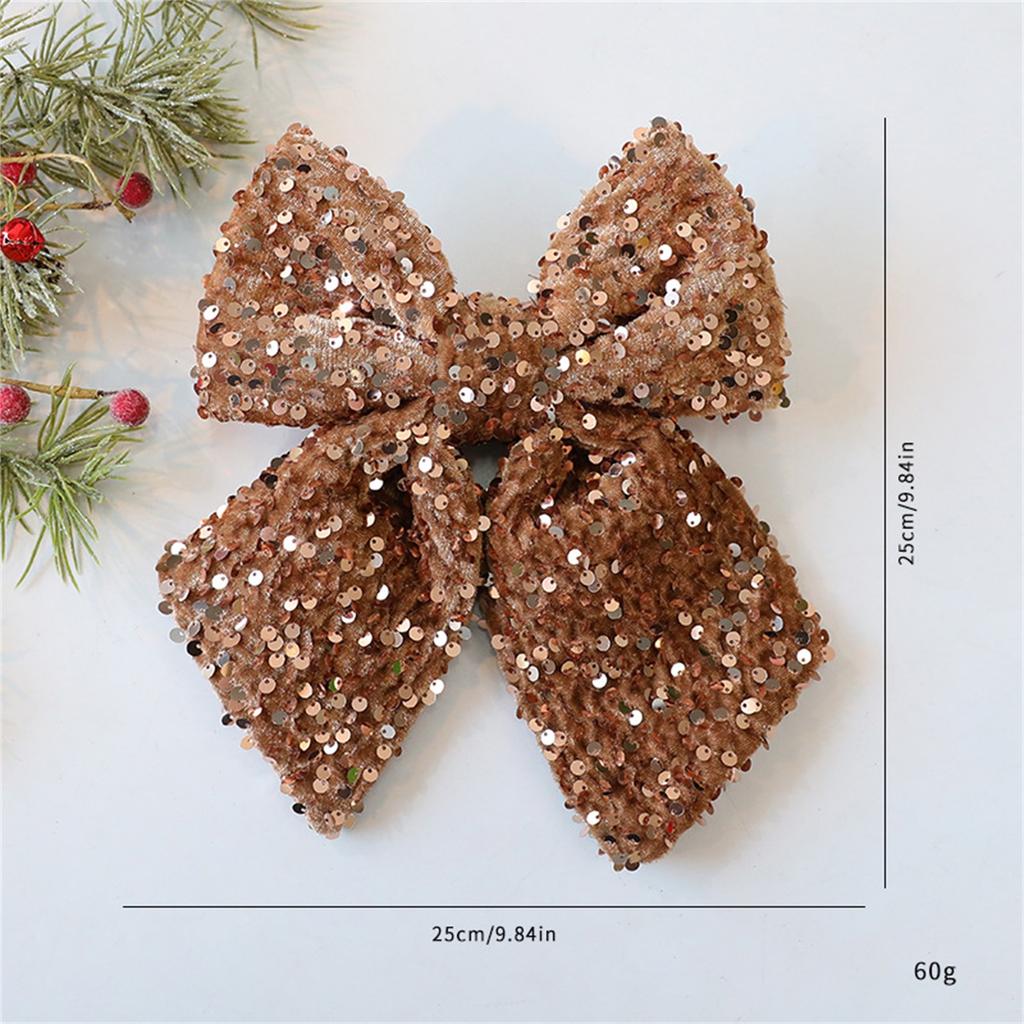 Christmas Velvet Bow 9.84in × 9.84in Sequin Fabric Christmas Bow Sparkling Bow Holiday Ornament For Christmas Tree Decoration