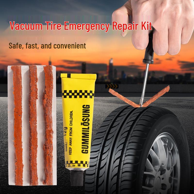 6-Piece Car & Motorcycle Tire Repair Kit - Vacuum Puncture Strips for Emergency Use