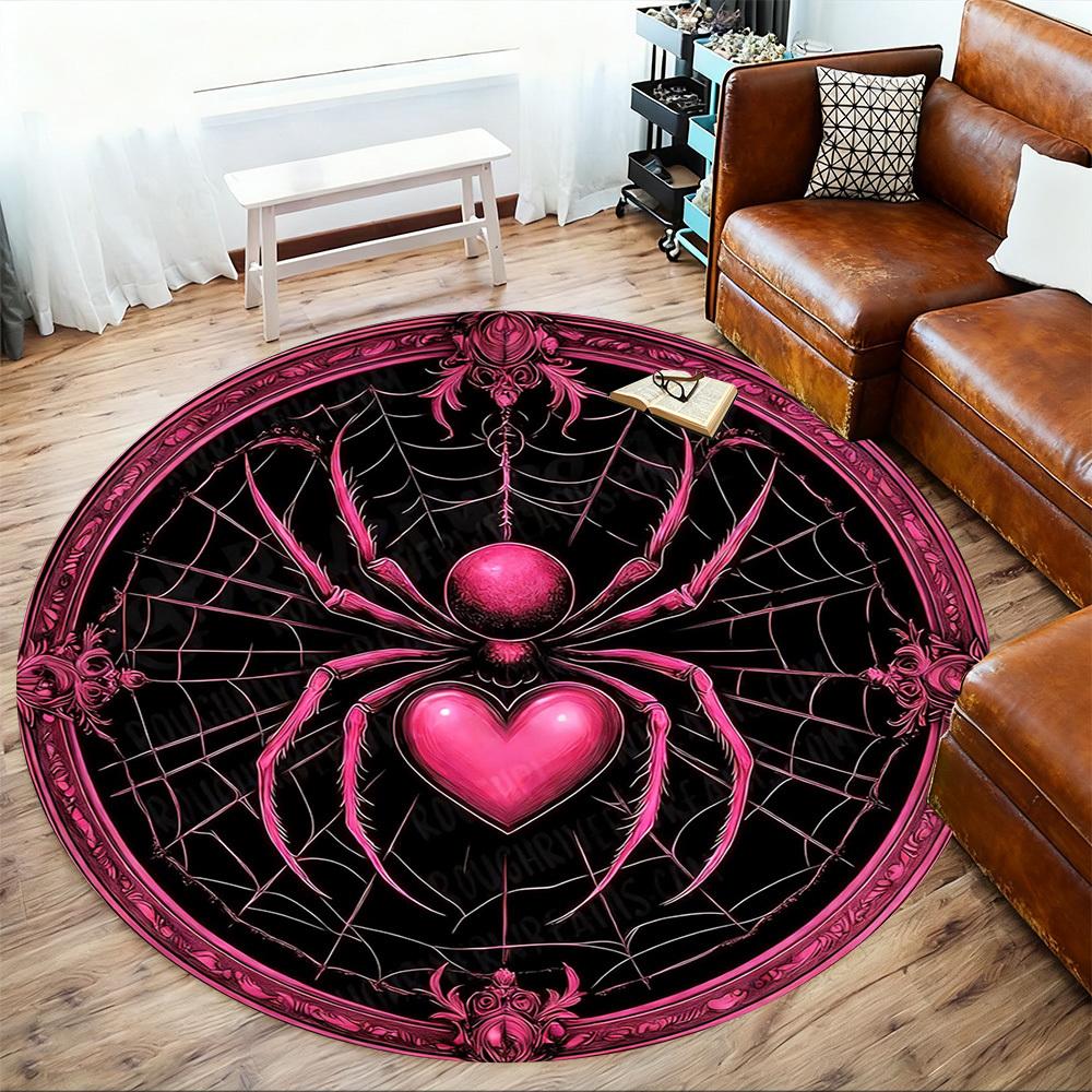 1pc Spider Web Heart Round Chair mat office Area Rug - Non-Slip, Floor Mat for Office, Bedroom, and Indoor Decor p127194