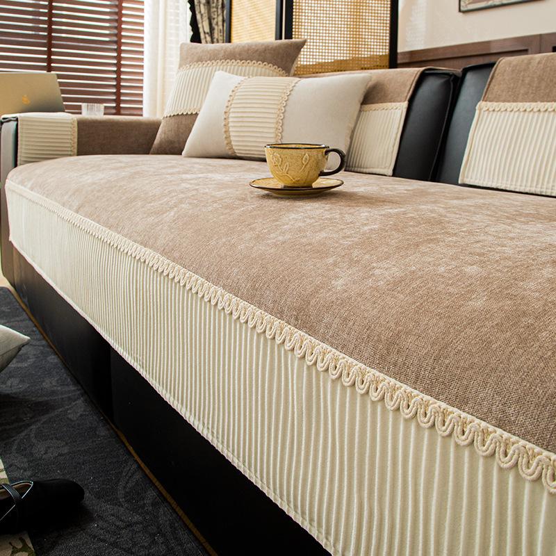 New Sofa Cushion Light Luxury High-End Leather Sofa Cover Backrest Chenille Four-Season Universal Non-Slip Seat Cushion