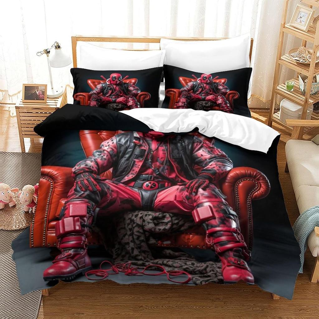 Bedding Deadpool Comforter Set 3D Printed Quilt Cover,heroes Pillowcase 2 Piece Set with Zip Duvet Cover for Teenagers And Adult
