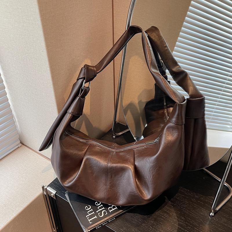 Large Capacity Hobo Bag Women's Vintage Pleated Shoulder Bag Commuter Crossbody Bag