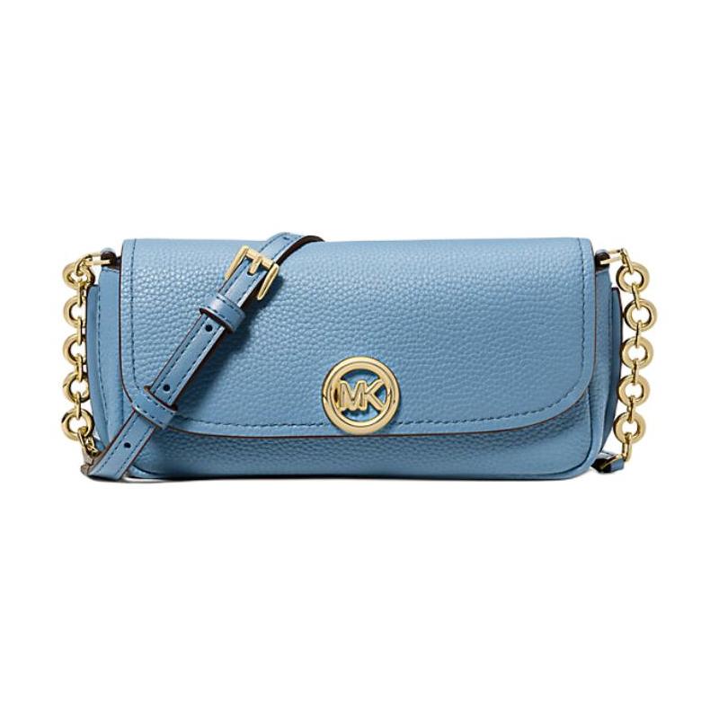 MICHAEL KORS Nolita gold hardware chain lettering leather shoulder bag crossbody bag small women s light blue синий