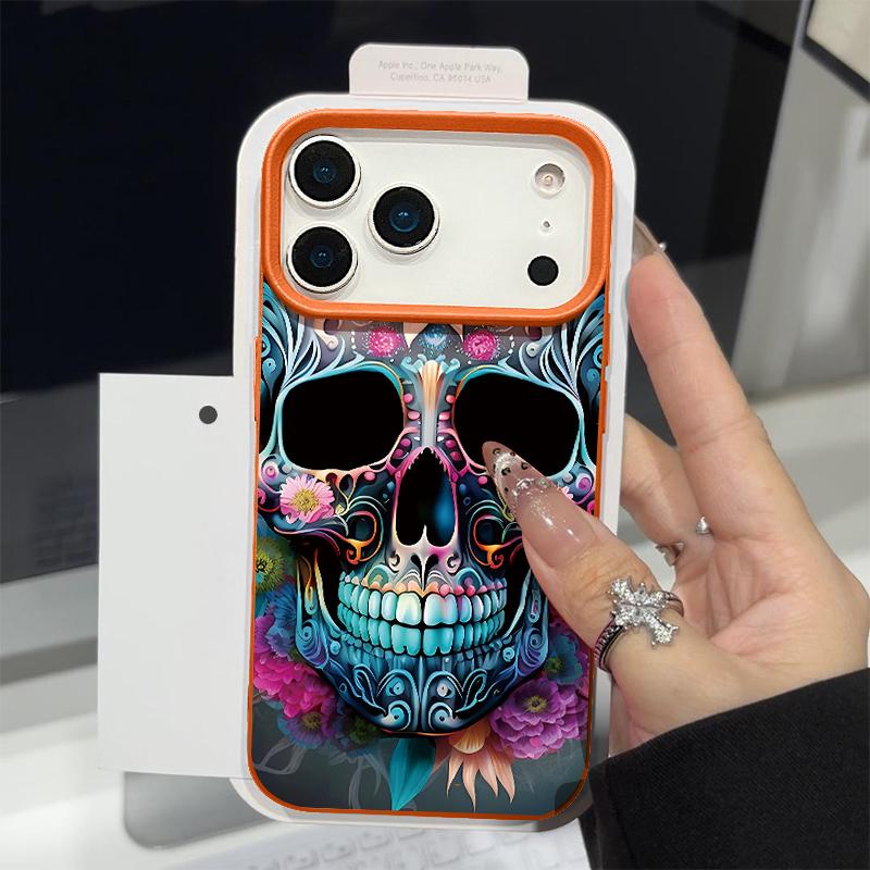 For iPhone 18 Pro Max Case Lettered Skull Pattern Leather Texture Silicone Cover For iPhone 17 16 15 14 13 Pro Max 16E 17E