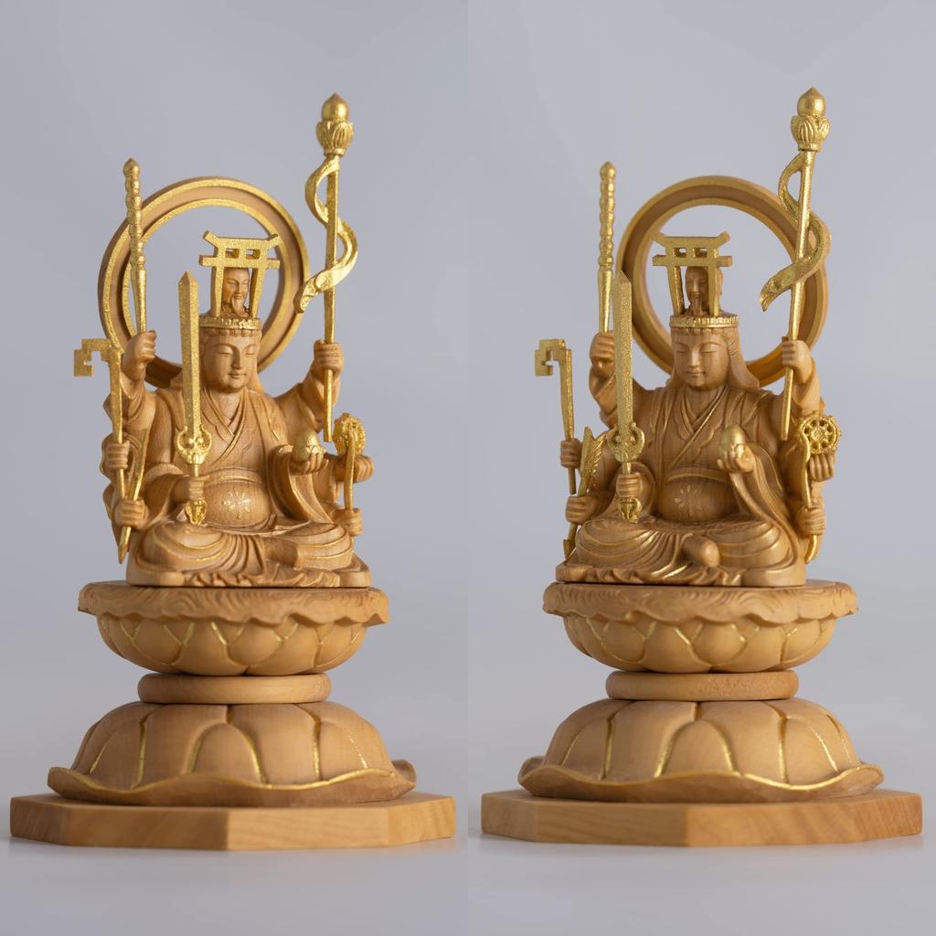 Miniature Buddha Uga Happi Benzaiten 11cm boxwood with gold paint Buddhist wood ornament Uga Happi (wood finish) - Benzaiten, Benzaiten, Ugajin,
