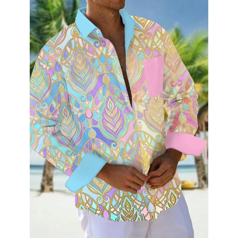 Men's shirts, button down shirts, casual shirts, spring and summer, printed long sleeves, daily, fashionable, comfortable