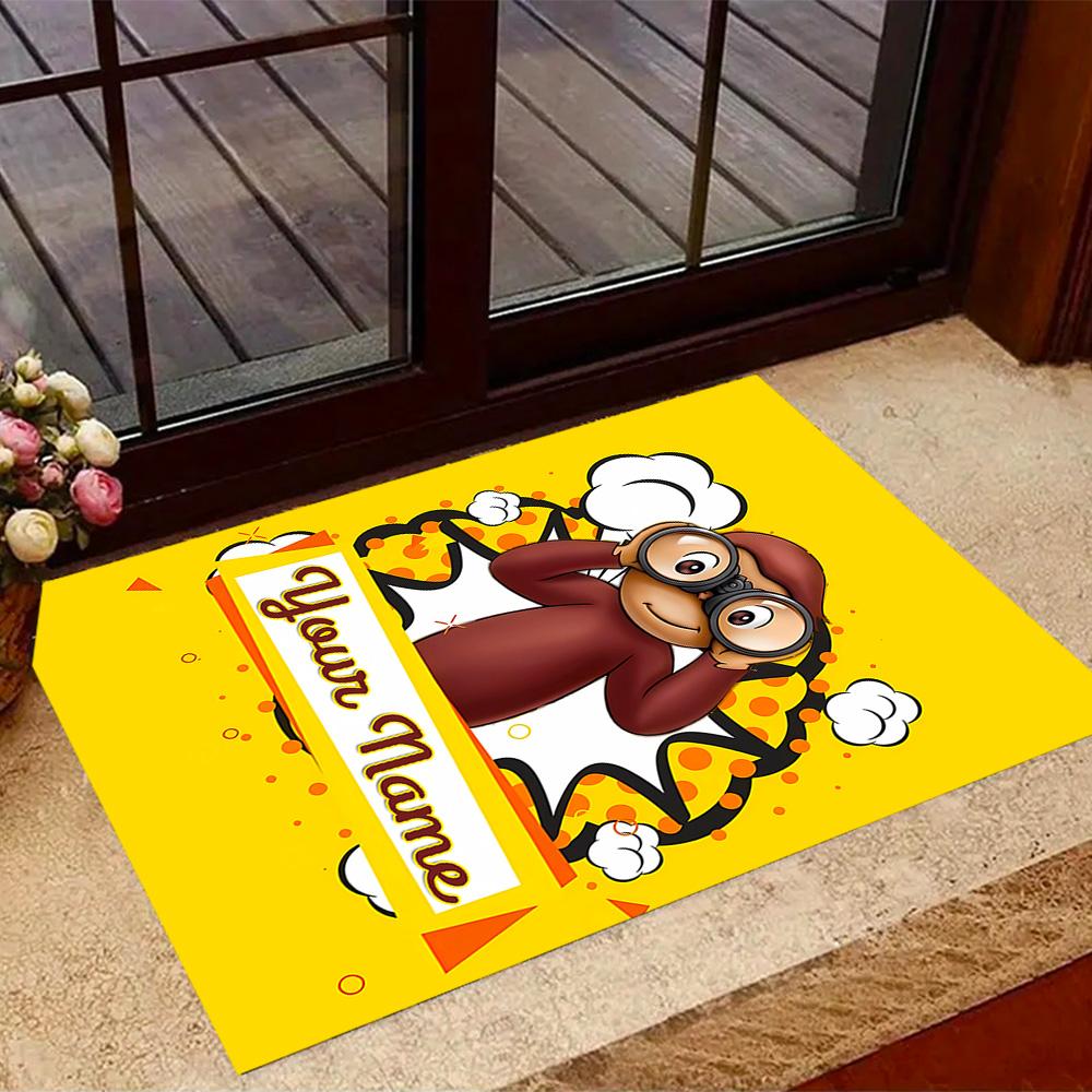 Curious Monkey Party Personalized Name Floor Mat Perfect for Bedrooms Study room Dormitory Playrooms Anti-slip Rug Decorate Offices