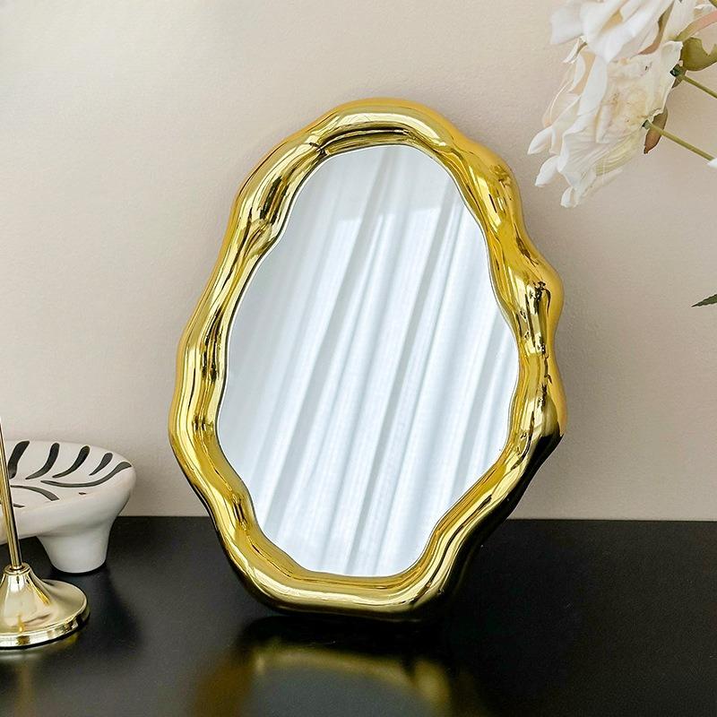 1PC Cream Style Makeup Mirror Decorative Irregular Simple Standing Dresser Mirror Cloud Shaped French Hairdressing Wall Mirror