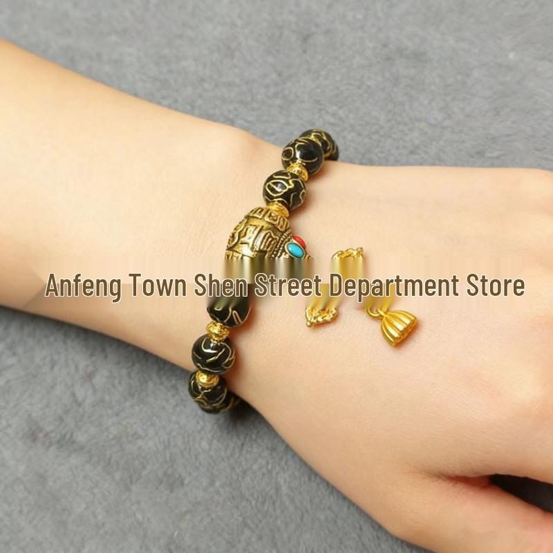 Black Cloisonné Filigree Lotus Seed Bracelet