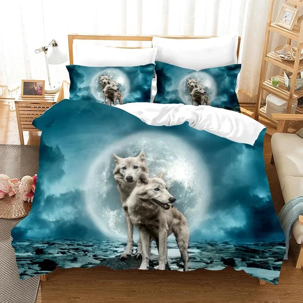 3D Wolf Print Wild Animal Modern Gift Wolf Comfortable Duvet Quilt Cover Pillowcase Bedding Set Bedroom Decoration Home Textile