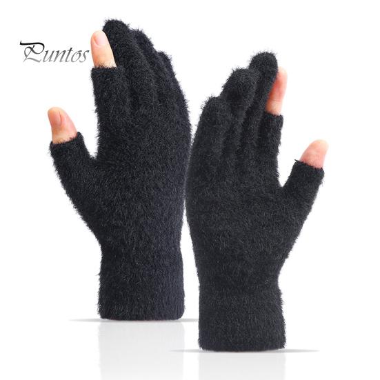 Winter Gloves Thermal Cold Resistance Plush Gloves Knitted Imitation Mink Fur Gloves with Half Finger Design for Autumn Winter Home Outdoor