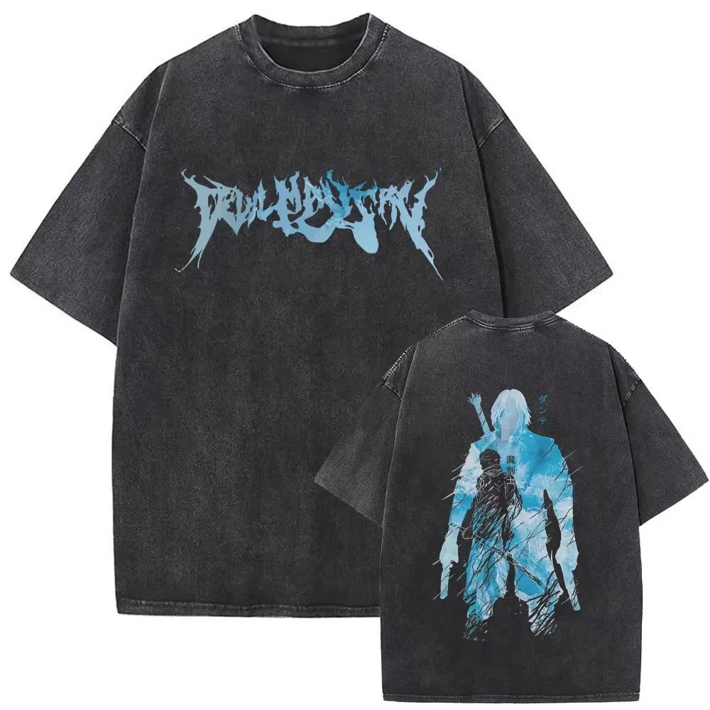 Game Devil May Cry Dante Vintage Acid Washed T-shirt Men Gothic Retro Fashion Short Sleeve T Shirts Male Hip Hop Streetwear