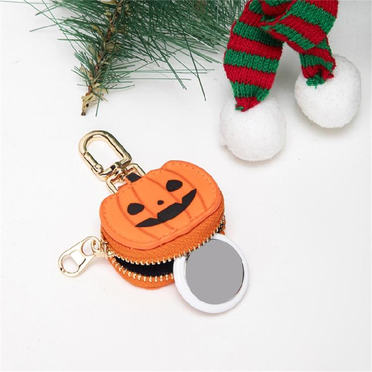 Small Coin Purse Keychain for Women Pumpkin Spiders Web Coin Pouch with Keychain Bag Charms Accessories Gift for Womens