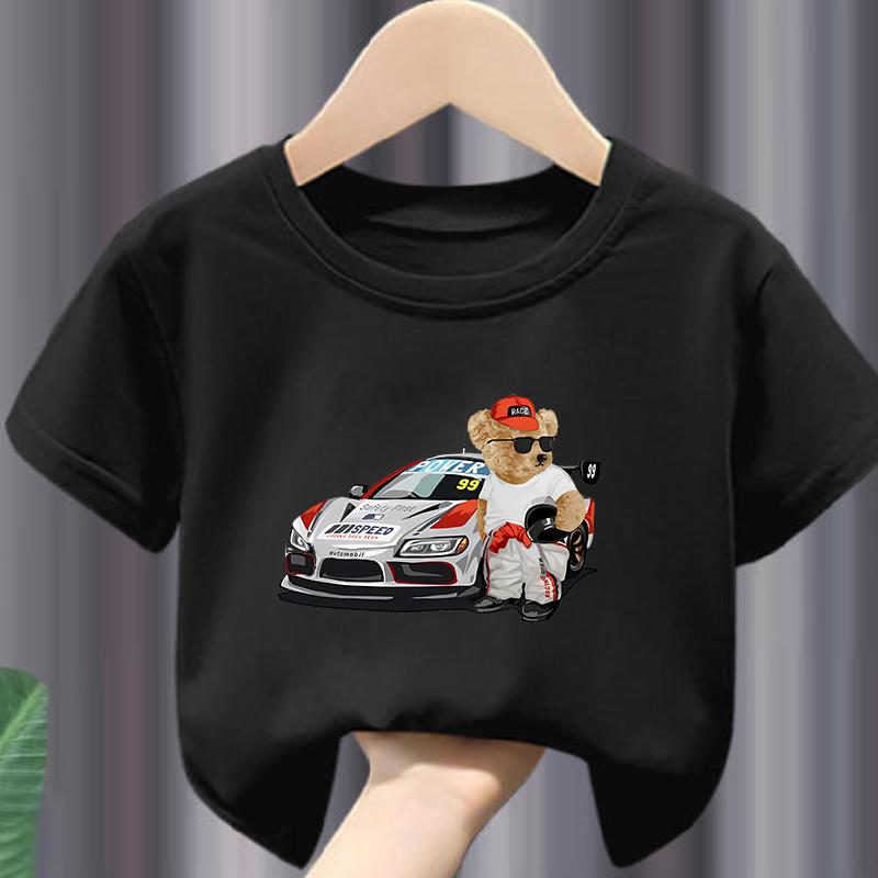 Hot Sale Teddy Bear Print  Childrens Clothing Tshirt Clothing Summer Casual Funny  Boys Baby Girls Tshirt Clothes Kids