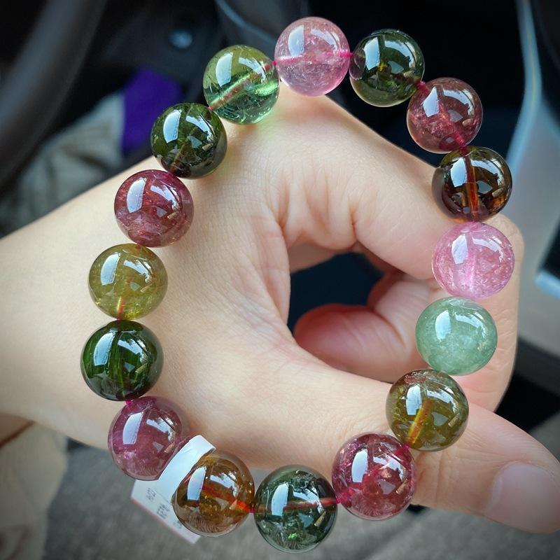 

10MM Natural Brazilian Old Material Tourmaline Bracelet, Round Bead String, Large Particle Dense and Transparent Bracelet. 6mm