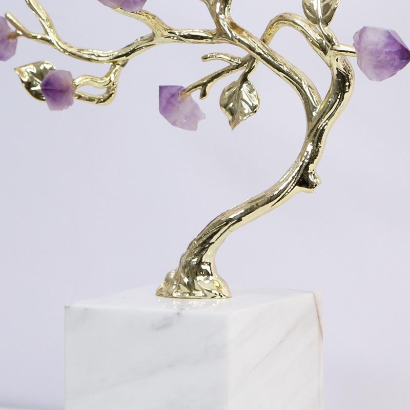 Amethyst Tree Golden Crystal Tree Simulated Plant Sculpture Crystal Flower Decorative Figurines Metal Figurine Home Accessories