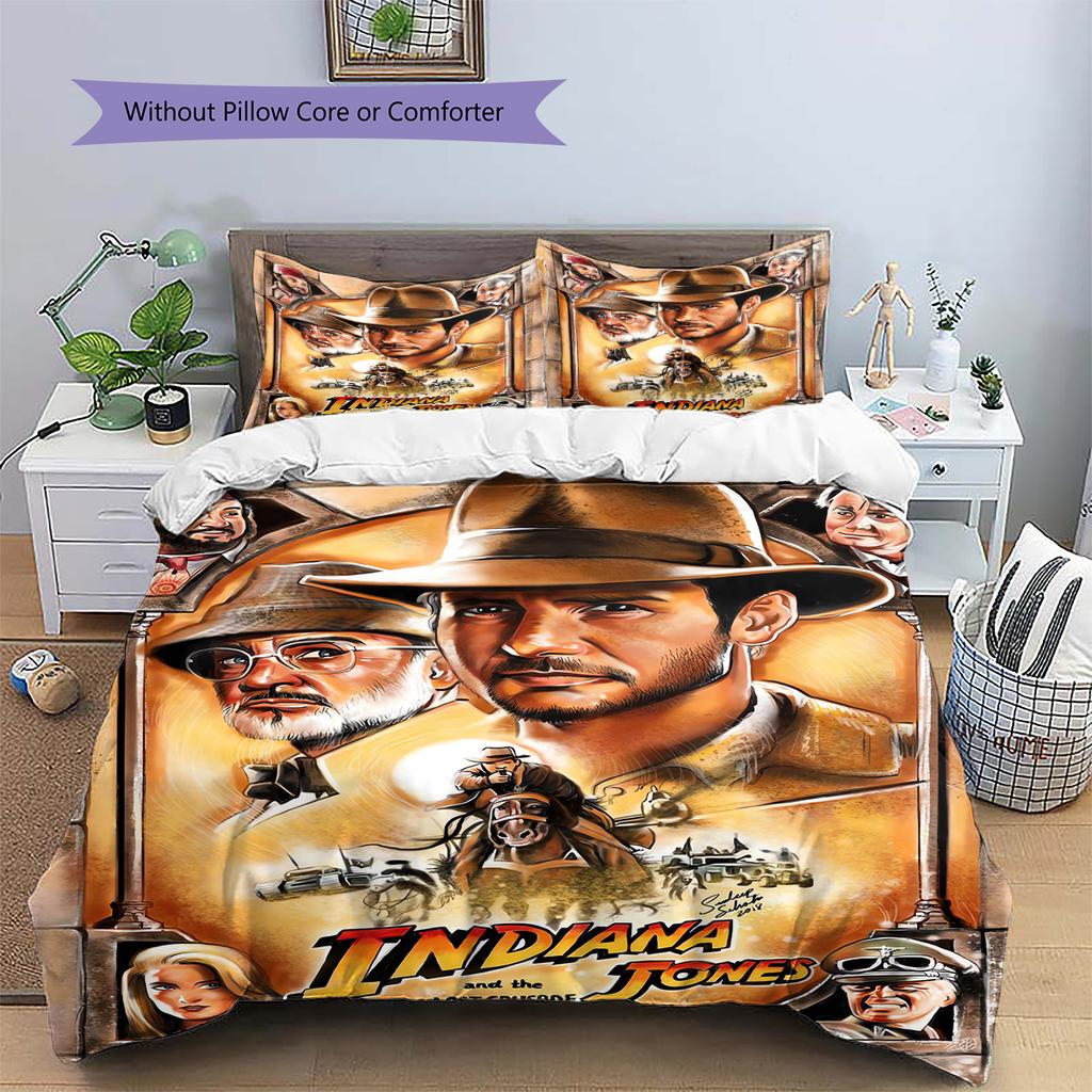 Indiana Jones Pattern Bedding Quilt Set Quilt Cover Pillowcase Home Decoration Gift (1 * Duvet Cover + 2 * Pillowcase, Without Core)
