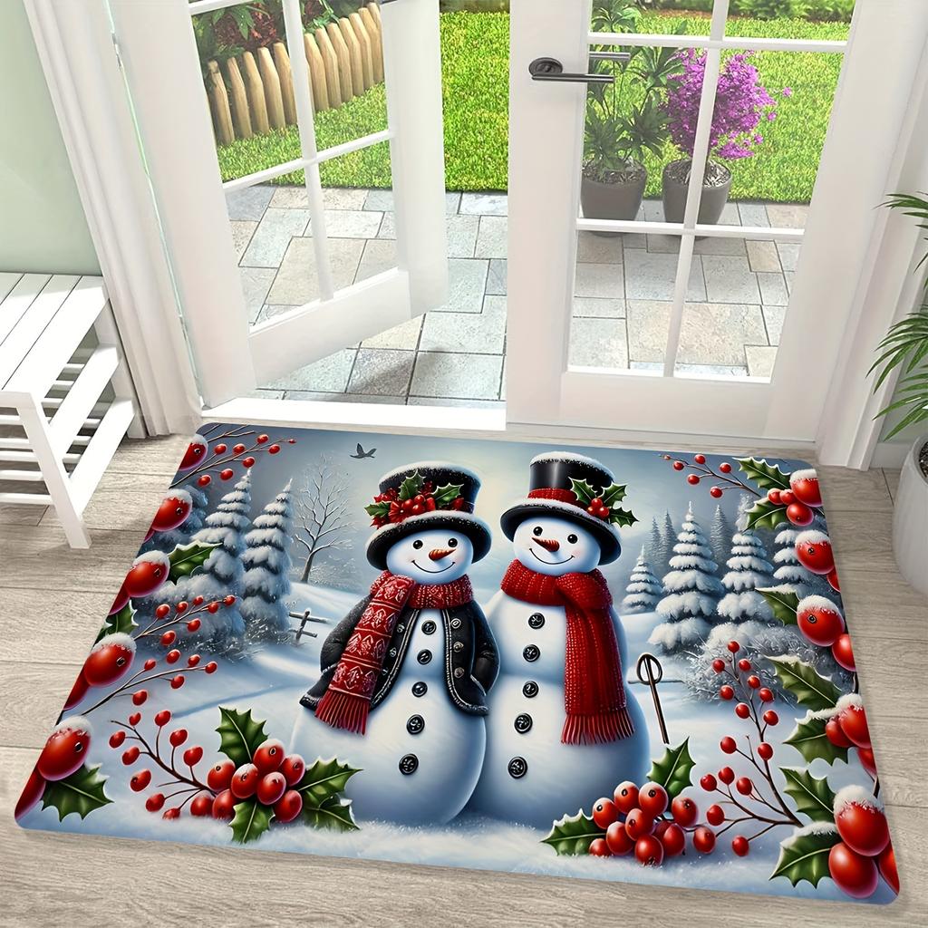 Premium Flannel 1pc, Christmas Theme Carpet, Snowman Pattern Welcome Mat for The Door, Non-Slip And Washable Carpet, Living Room