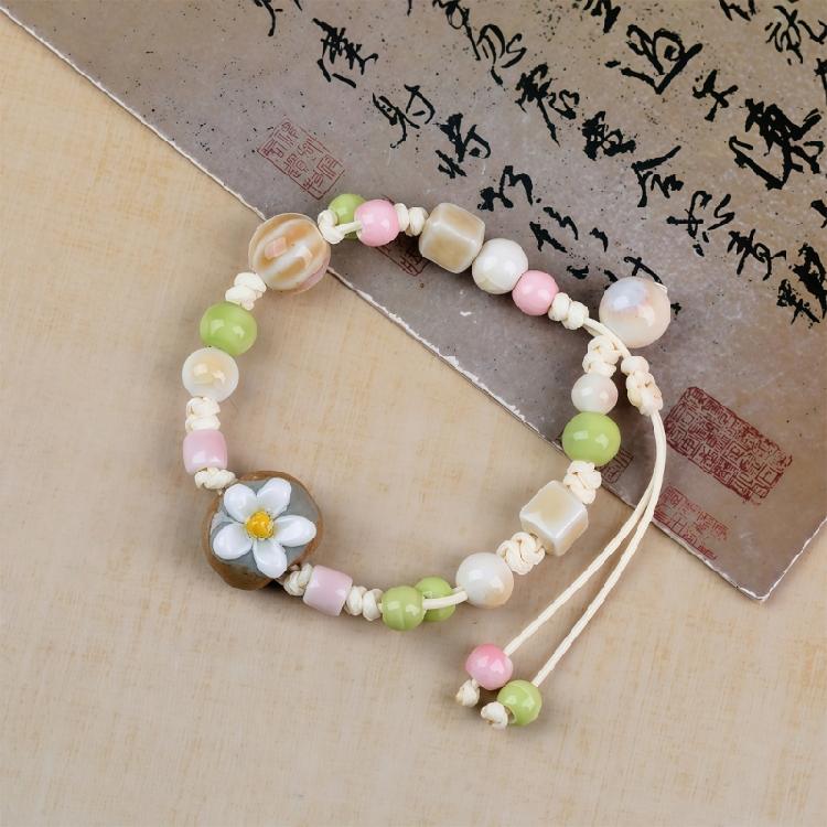 Elegant Handcrafted Ceramic Bead Bracelet With Animal Patterns Stretchy Design Travel Ethnic Wrist Accessory