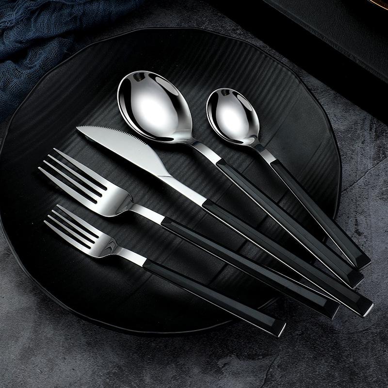 Islandqi Stainless Steel Cutlery Set: Korean-Style Wood Grain Handle Knife, Fork, and Spoon for Creative Dining.