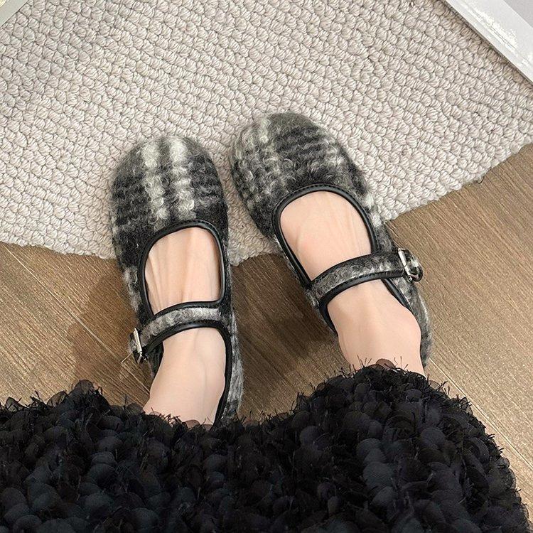 Round Head Cosy Lambswool Ballet Flats Woman Warm Teddy Fur Mary Jane Shoes Ladies Brand Design Elegant Fluffy Plush Loafers