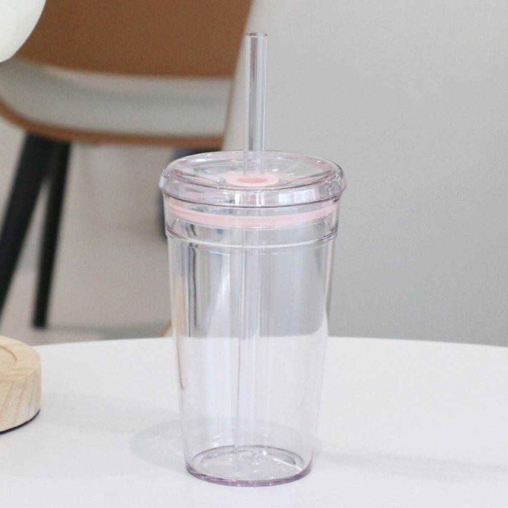 450ml Trinkbecher mit Strohhalm Transparent Auto Becher Trinkgeschirr Kaffeetasse Büro