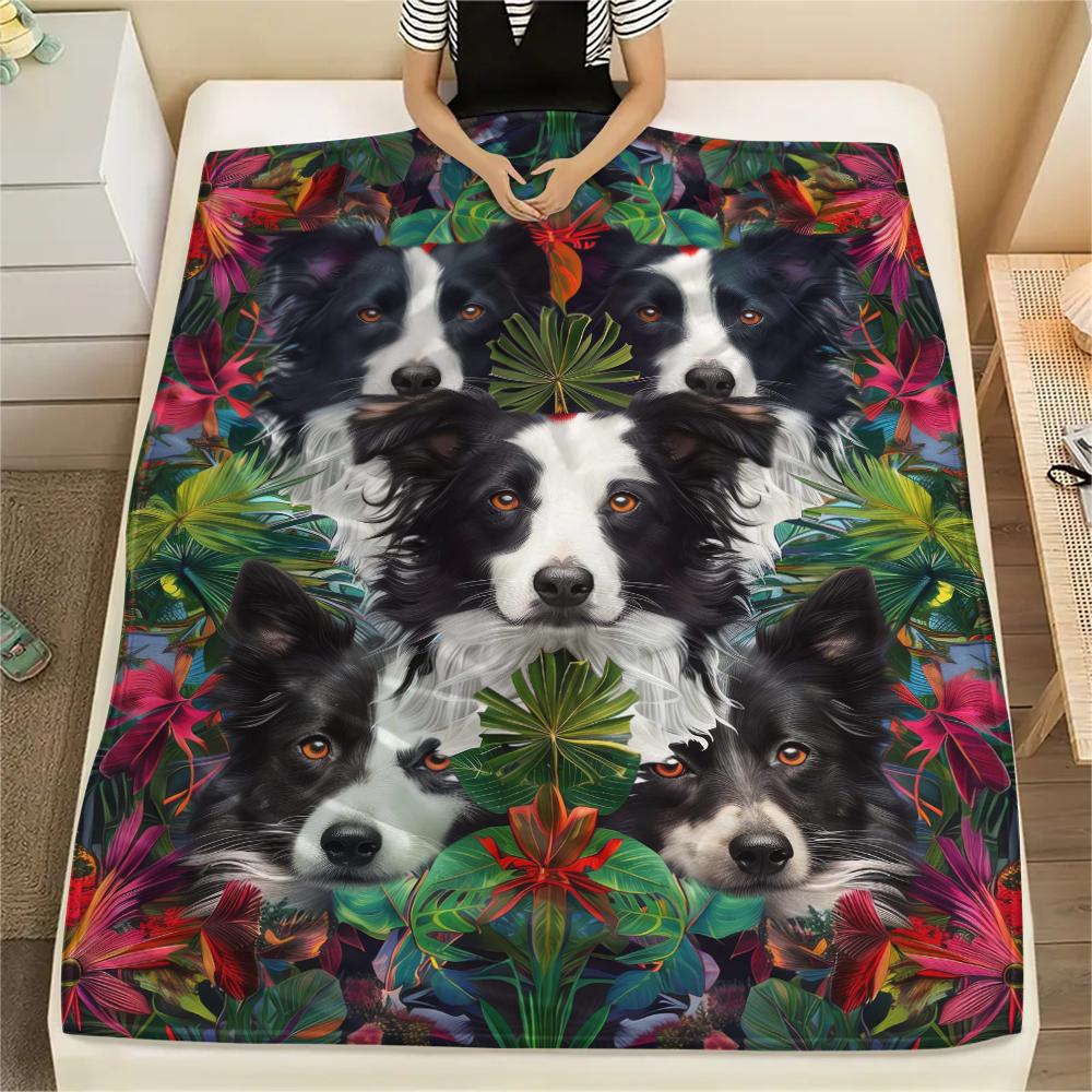 1Pc Collie Corgi Print Flannel Blanket, High quality Comfortable for All Seasons, Home Decor, Warmth and Comfort, Perfect for Christmas Gifts