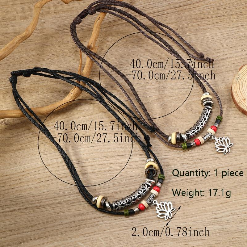 TEMU new product 1-piece set personalized fashion wax line beaded wood bead lotus pendant necklace new