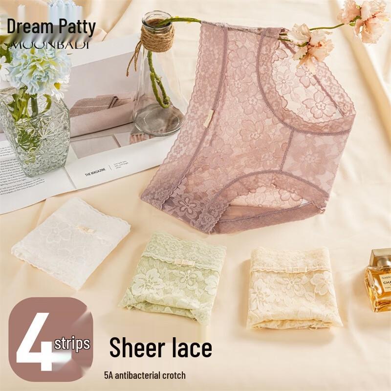 Mengbadi Women s 4-Pack Sexy Lace Briefs with 5A Antibacterial Cotton Crotch L (110-132 lbs)