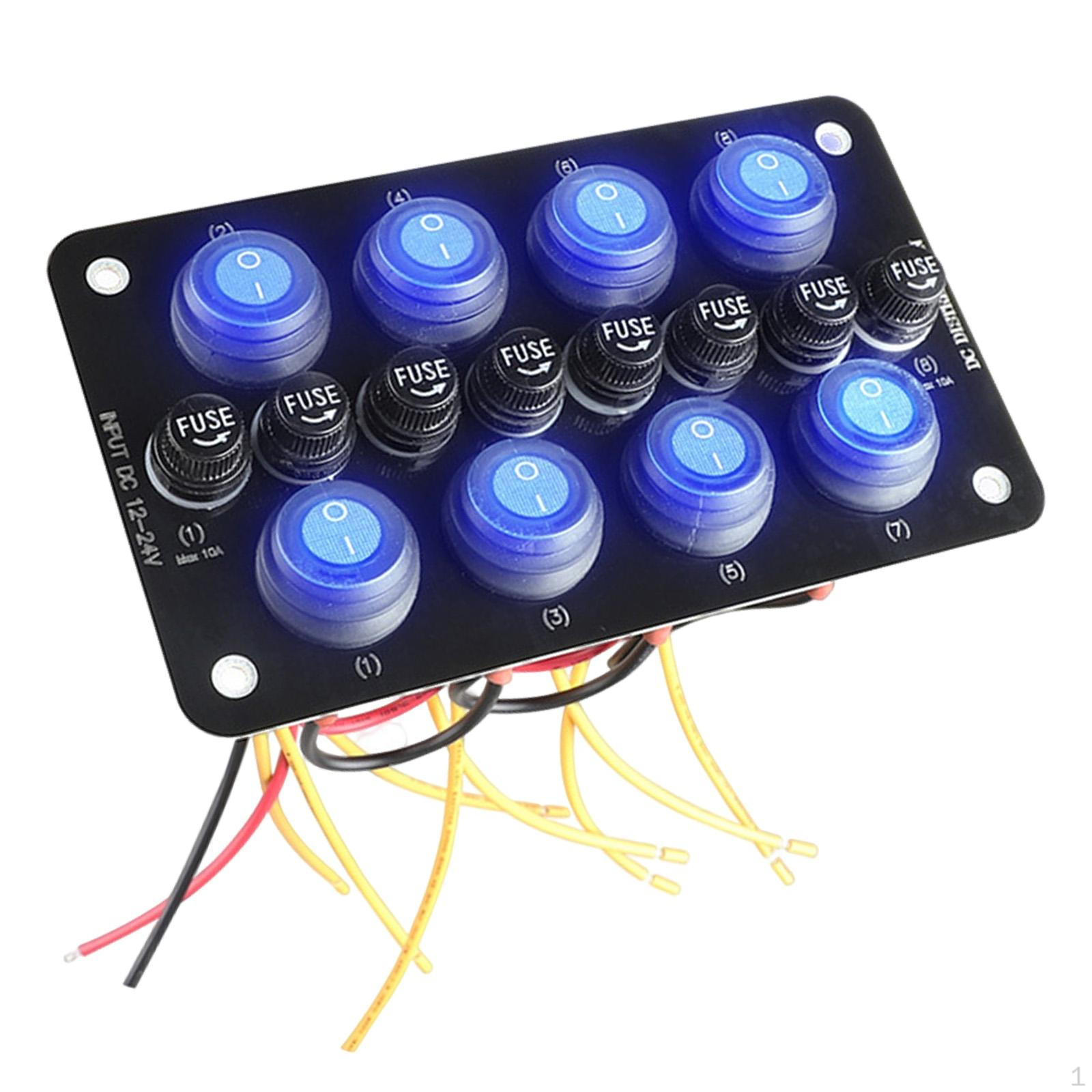 8 Gang Rocker Switch Panel, Toggle , Aluminum Backlit for Truck Automotive Vehicle Van Men