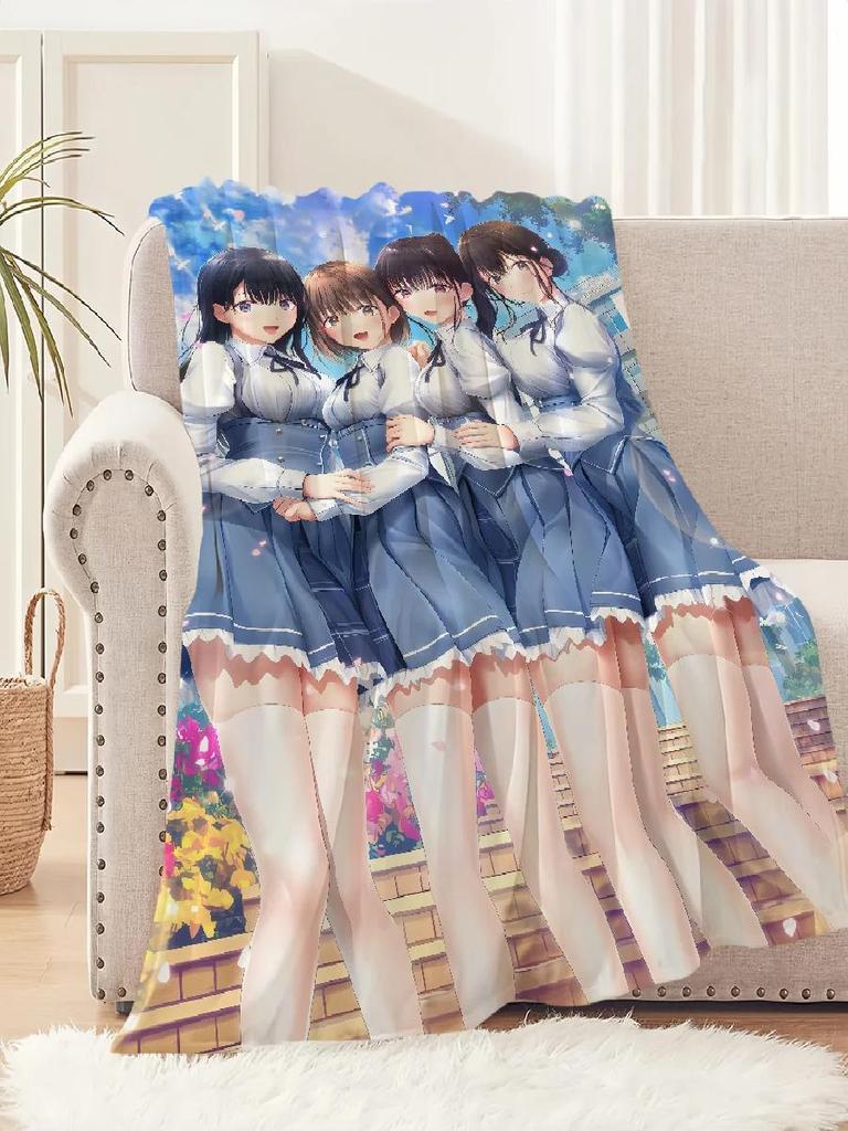 Warm Soft Plush Game Yui Seifuku Fanart KKanojo Blanket for Sofa Living Room Office Bedroom Travel Gift Konomi Flannel