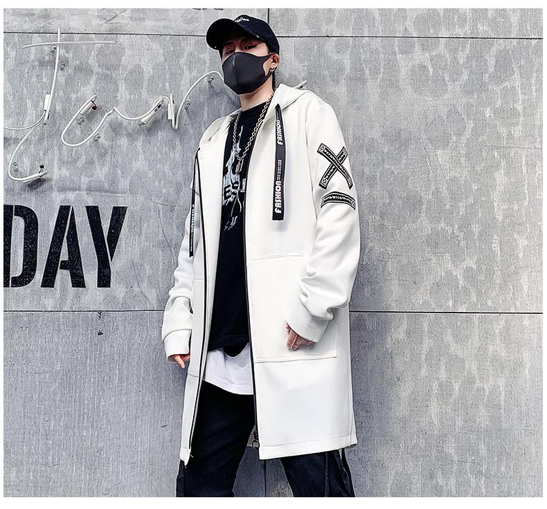 Herr Mellanlång Huvförsedd Vindjacka: Trendig Koreansk Stil Hip Hop Cape, Stor Storlek, för Höst/Vinter