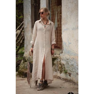 Robe chemise à manches longues grande taille pour femme, élégante, simple, ample, en coton, style vintage, simple, boutonnage simple, décontractée, 1001