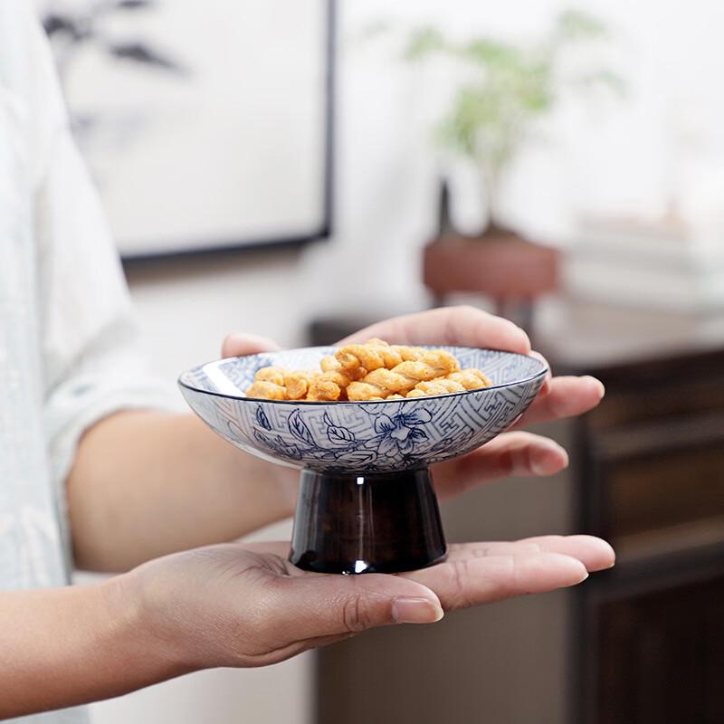 Blue & White Ceramic High-Footed Serving Plate