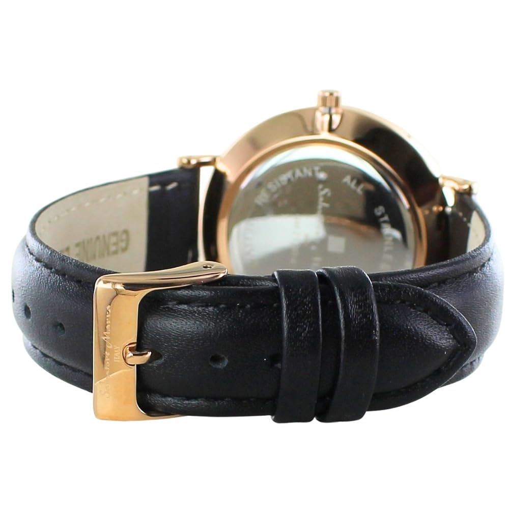 Salvatore Marra Men's Sun and Moon Slim Quartz Watch with Shopper Bag, Leather Strap, Authentic Japanese Product (No. 1: Black and Gold)