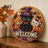 Cat Welcome Sign Kit Halloween Faux Pearl Door Kit, Ghost Skull Skeleton Crafts Handmade Painting Arts for Wall Decoration DIY Art