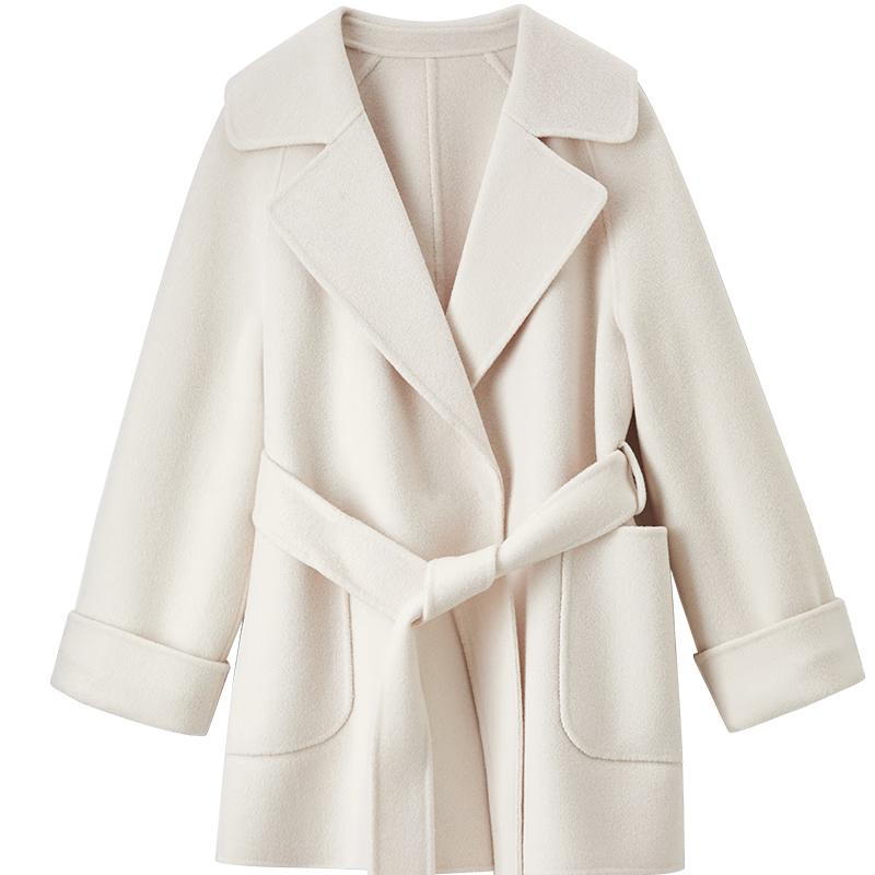 Women's 100% Wool Notched Lapel Double-faced Mid-length Winter Coat