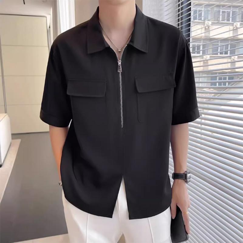 

INCERUN Летние повседневные свободные мужские рубашки с короткими рукавами L чёрный