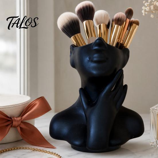 Talos 3D Printed Face Sculpture Pen Holder, Aesthetic Desktop Organizer, Large Capacity Makeup Brush Holder Cup for Desk, Waterproof Portrait Storage