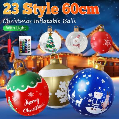 60cm Christmas Outdoor Decorated Inflatable Ball PVC Giant Big Large Balls Holiday Xmas Tree Decorations Toy Balls With Light