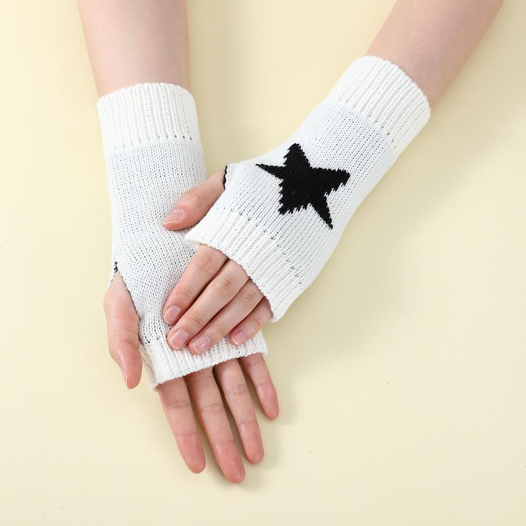 Unisex Fashionable Half-Finger Star Knit Wool Gloves - Warm Fingerless Faux Sleeve for Winter and Autumn