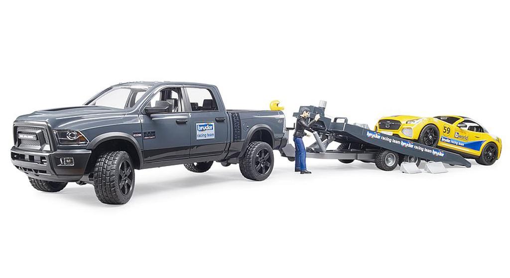 Bruder 02504 RAM 2500 Power Wagon and Roadster Racing Team, Yellow and Blue