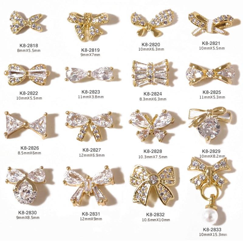 3D Bows Nail Art Charms Rhinestones Bows Charms Pearl Bowknot Nail Accessory 3D Alloy Nail Art Decoration for Women Girl