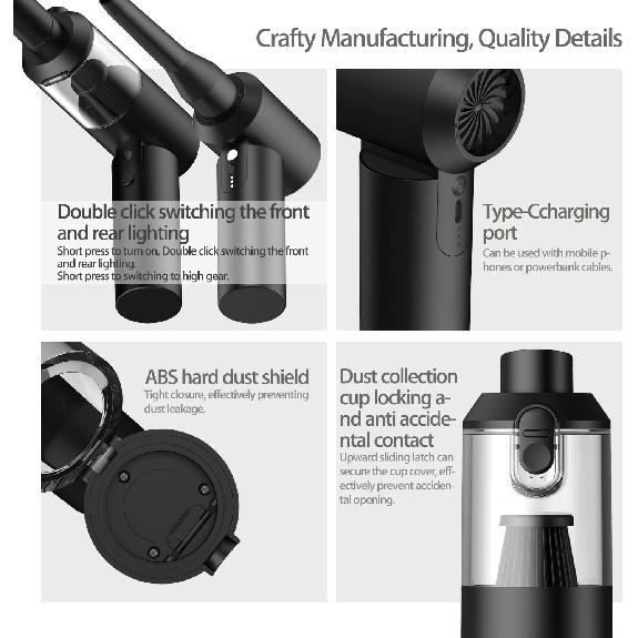 Car Vacuum Cleaner, 16000PA Car Vacuum Portable Cordless, 4-in-1 Mini Handheld Vacuum with Brushless Motor and Type C, Strong Suction Portable Vacuum