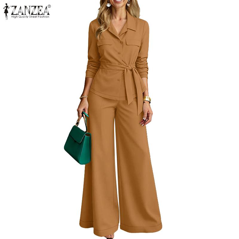 ZANZEA Dámské ležérní dvoudílné sady obleků s dlouhým rukávem a kalhotami