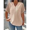 V Neck Casual Simple Summer Blouse Large Size Short Sleeve Fashion Elegant Buttons Shirts Ladies Solid Color Office Tops Elegant Sweet Clothing