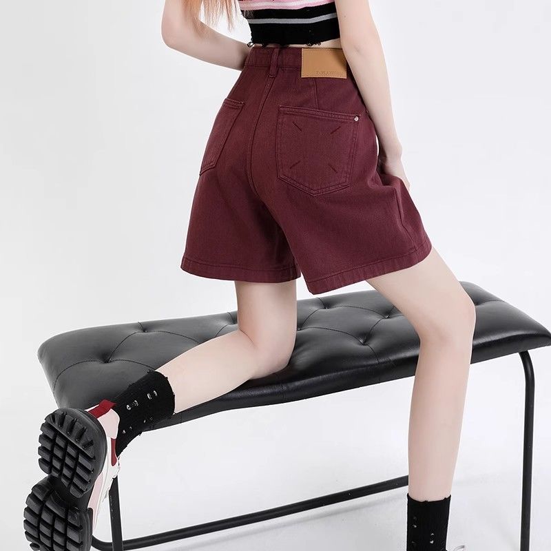 Denim Shorts for Women In Summer Thin Cut High Waist Slimming Effect A-line Wide Leg 5-point Mid Length Loose Straight Leg 5-point Pants