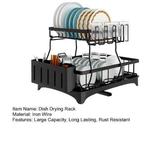 Tableware Stand Dish Drying Rack Large Capacity Double-Layer Design Anti-Rust Coating