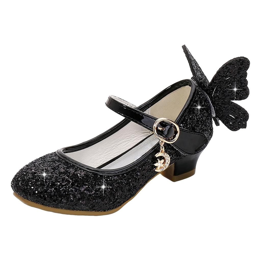 Princess Butterfly Leather Shoes Girls Diamond Bowknot High Heel Children Kid Dance Glitter Shoes Fashion Girls Party Dance Shoe